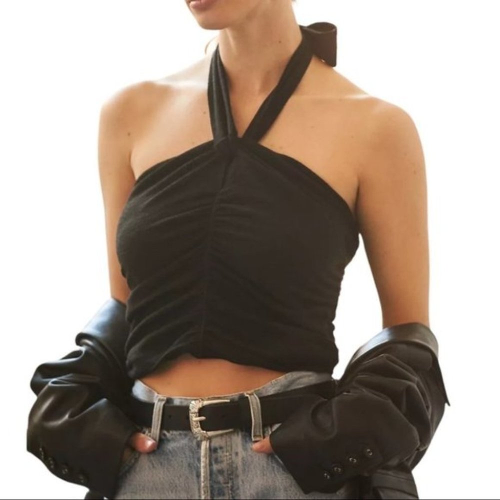 Anthropologie Em Elly Ruched Halter Top Black Various Sizes